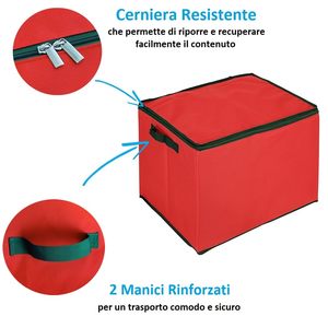 Set di Borsa Portaoggetti e Scatola per Decorazioni Natalizie Rossa Impermeabile con Cerniera e Maniglie per Proteggere le Decorazioni Festive - Product Image 3