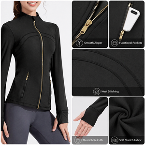 Chaqueta de yoga deportiva USA Oversea Sports Define, talla grande, con cremallera dorada, cortavientos, corte ajustado, cuello alto, conjunto de yoga para correr, conjunto para mujer - Product Image 4