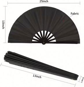 Abanicos plegables de 33 cm con mango, en blanco y negro, de poliéster y plástico, pintados a mano para Navidad - Product Image 4