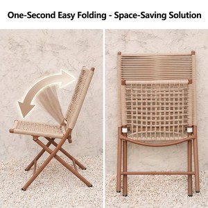 <span class=keywords><strong>Table</strong></span> d'appoint pliante nordique en corde tressée beige naturel, avec cadre en bois, gain <span class=keywords><strong>de</strong></span> place, et ensemble <span class=keywords><strong>de</strong></span> chaises pliantes d'extérieur avec dossier en corde - Product Image 2