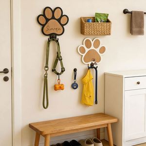 Personalized Dog Lead Holder, Wood Paw Print Wall Hook, Wall-mounted Accessory Organizer for Clothes, Hats, Keys - Product Image 6