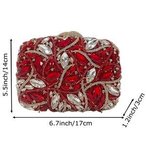 Women Delicate Floral Rhinestone Evening Bag Shiny Leaves Crystal <b>Clutch</b> Purse Detachable Chain Handbag for Cocktail - Product Image 2