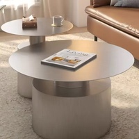 Table basse ronde moderne en acier inoxydable durable, style luxe léger, pour salon, avec panneau décoratif