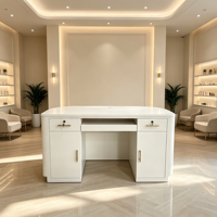Comptoir de réception blanc incurvé avec éclairage LED, comptoir d'accueil moderne de luxe pour salon de beauté, spa, boutique, avec logo personnalisé