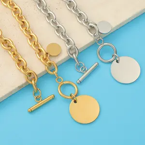 Sland Engraved Disc Jewelry Stainless Steel OT Round Disc Necklaces Custom Name Birthday Date Text Jewelry Necklace