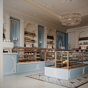 Vitrina de Madera Maciza Tallada para Exhibición de Pared, Estilo <span class=keywords><strong>Palacio</strong></span> Francés de Lujo, para Cafetería o Pastelería de Alta Gama - Product Image 4