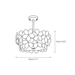 Tambour floral de lustre <span class=keywords><strong>Charlotte</strong></span> avec panneaux de fleurs en verre clair, tige et auvent en laiton satiné, plafonnier semi-affleurant Glam - Product Image 3