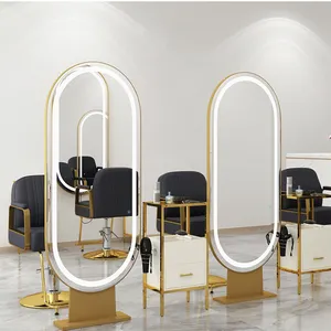 Hair Salon Gold Stations Mirror Barber Salon Furniture Barber Styling Mirror Stations Makeup Salon Mirror With Led