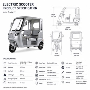 China Factory Direct 3 Wheel Electric Tricycle Double Seat LED Headlight 1000W Brushless <strong>E</strong> Trike Elderly Family - Product Image 3