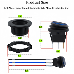 Denizcilik Su Geçirmez Mini Yuvarlak Rocker Anahtarı 20mm, Gövdeli, 3 Pinli 12V Açma Kapama LED'li Işıklı Anahtar, Tekne RV Kamyon Araba için - Product Image 2