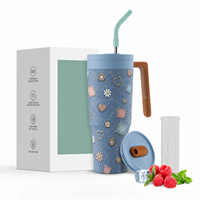 Mug de voyage Hong Ling 40 oz, gobelet isotherme avec poignée et couvercle, compatible lave-vaisselle, en acier inoxydable 304, pour femmes