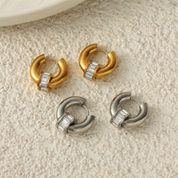 Boucles d'oreilles créoles en acier inoxydable avec cristaux, mignonnes et tendance, pour femmes, accessoires étanches, bijoux de mode pour l'oreille, vente en gros
