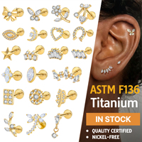 Anting-anting titanium JIAXIN ASTM F136 dengan ulir dalam, untuk helix, tragus, bibir, perhiasan tindik tubuh modis, terbuat dari titanium.
