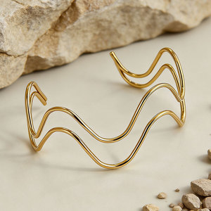 Punk Double Layer Wave Open Irregular Metal Upper <b>Arm</b> <b>Cuff</b> Statement Unique Adjustable <b>Arm</b> Bangle For Women Daily Wear - Product Image 4