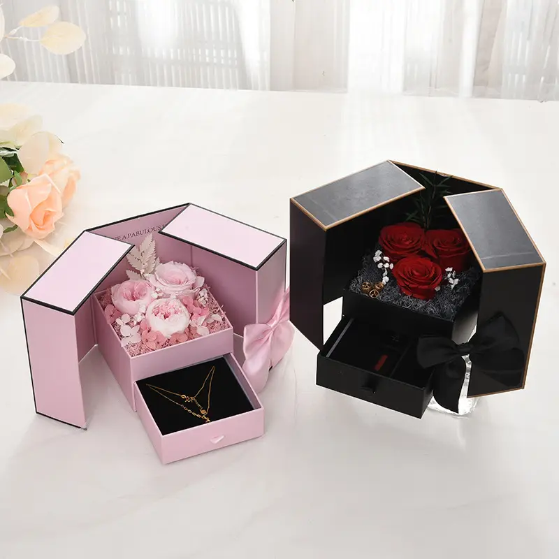 Savon Rose Fleur Rouge À Lèvres Bijoux Emballage Boîte Cadeau Double Porte Avec Tiroir Valentine Boîte Cadeau De Mariage