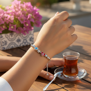 กำไลข้อมือดีไซน์เคลือบสีแดงและสีน้ำเงินสำหรับผู้หญิง925สเตอร์ลิงแบบตุรกีเครื่องประดับชั้นดี - Product Image 3