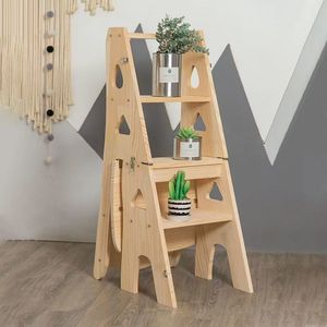 Solid Wood Folding Footstool Chair Indoor Climbing <b>Step</b> Multi Functional Ladder Home <b>Stool</b> And Ottoman 150 Kg Load Capacity - Product Image 4