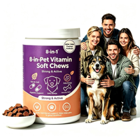 Compléments multivitaminés personnalisés 8-en-1 sous forme de friandises molles pour chiens, soutien de la peau, du pelage, de l'intestin et du cœur, 120 comprimés, marque privée OEM