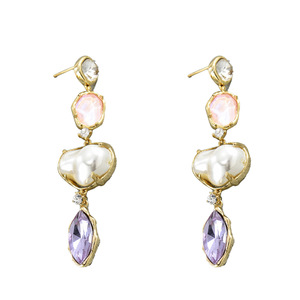 Fashion Dangle <b>Earrings</b> With Zircon And Pearl Inlay Geometric Design For Party Drop <b>Earrings</b> Stainless Steel Ear <b>Post</b> - Product Image 5