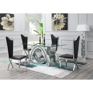 New Design Silver Mirrored Dining Table Crushed Diamond Tempered Glass Wedding Table For Living Room Hotel