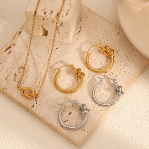 Unique Hoop Earrings Wholesale Stainless Steel Geometric Knotted Necklace and <b>Huggie</b> Earrings Jewelry Set - Product Image 4