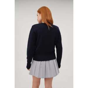 Pull col rond bleu marine pour femme, manches classiques, tricot uni, coupe classique, mélange de laine doux, haut chaud pour l'hiver - Product Image 2