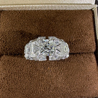 Bague de fiançailles vintage en or 9K 10K 14K 18K et platine PT950 avec diamant de laboratoire taille princesse 2 carats VVS2 et pavé multi-formes à bande large