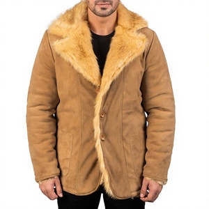 <b>Men's</b> Genuine Leather Eco-Friendly Breathable Waterproof Anti-Wrinkle Mandarin Collar <b>Double</b> <b>Breasted</b> Long Winter <b>Overcoat</b> - Product Image 5