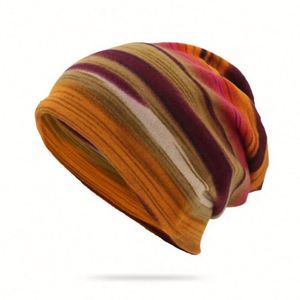 New Striped Two Usages Slouch <b>Hat</b> Women Lady Autumn Winter Outdoor Fashion Beanie Slouch <b>Hat</b> - Product Image 3
