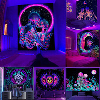 Tapisserie murale en polyester avec motif de crâne de squelette d'Halloween, résistante à la décoloration, légère, facile à accrocher, personnalisable