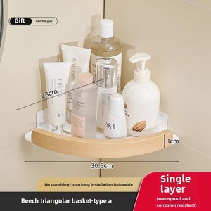 Stile crema giapponese in legno di faggio massello di stoccaggio per il bagno a livello singolo per articoli vari con fori di punzonatura cesto ad angolo - Product Image 6