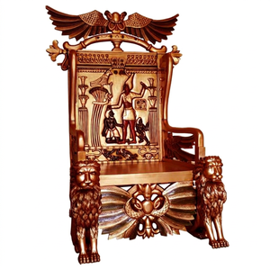 Solid Antique Carved Mahogany Wood Pharaoh Egyptian Revival Lion Head Throne Chairs for Apartment Dining Hotel Wedding Home - Product Image 1