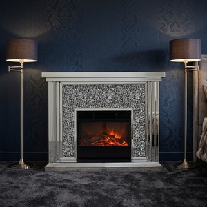 Chimenea Eléctrica Moderna con Espejo y Diamantes Triturados Plateados para Sala de Estar - Product Image 3