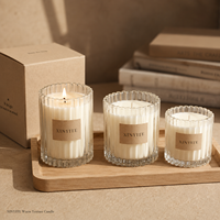 Vaso de vidrio transparente con nervaduras verticales de 180ml, 280ml, 300ml, contenedor vacío para hacer velas
