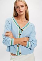 Vintage College Gestreifter Strick-Cardigan für Damen V-Ausschnitt Oversize Langarm Goldknöpfe Crop-Top Game Day Pullover mit Anpassbarem Team-Logo