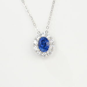 925 silver oval sapphire pendant, classic light luxury collarbone chain - Product Image 1