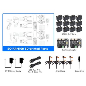 SKU-33376 SO-ARM100 Kit de Piezas 3DP (EU) Brazo Robótico de 6 Ejes de Código Abierto Waveshare con Soporte Nativo para Hugg Hecho en China - Product Image 4