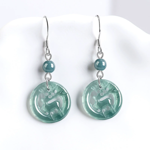 Natural <b>Emerald</b> Blue Water Deer Earrings S925 Silver Set with Ice-Grade Jade Female Ear Pendants With You Ear Jewelry - Product Image 1