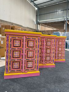 Nouvelle charrette de rangement en bois de manguier peinte à la main, style industriel moderne et rustique, avec roulettes, pour salon – Meilleure vente - Product Image 3