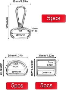 Crochets pivotants avec anneau en D, boucles coulissantes pour la fabrication de sangles de sacs à main, clips pivotants pour lanières, fermoirs mousquetons - Product Image 2