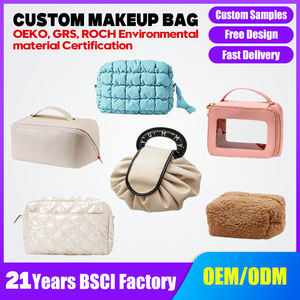 Tas <span class=keywords><strong>Makeup</strong></span> koket quilt besar, <span class=keywords><strong>Organizer</strong></span> kosmetik perjalanan katun bunga Preppy lucu dengan pegangan atas multi-lapisan kantung perlengkapan mandi - Product Image 2