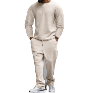 EVELYN abito due pezzi da <span class=keywords><strong>uomo</strong></span> Casual sport in maglia Waffled girocollo a maniche lunghe e pantaloni per l'inverno - Product Image 6