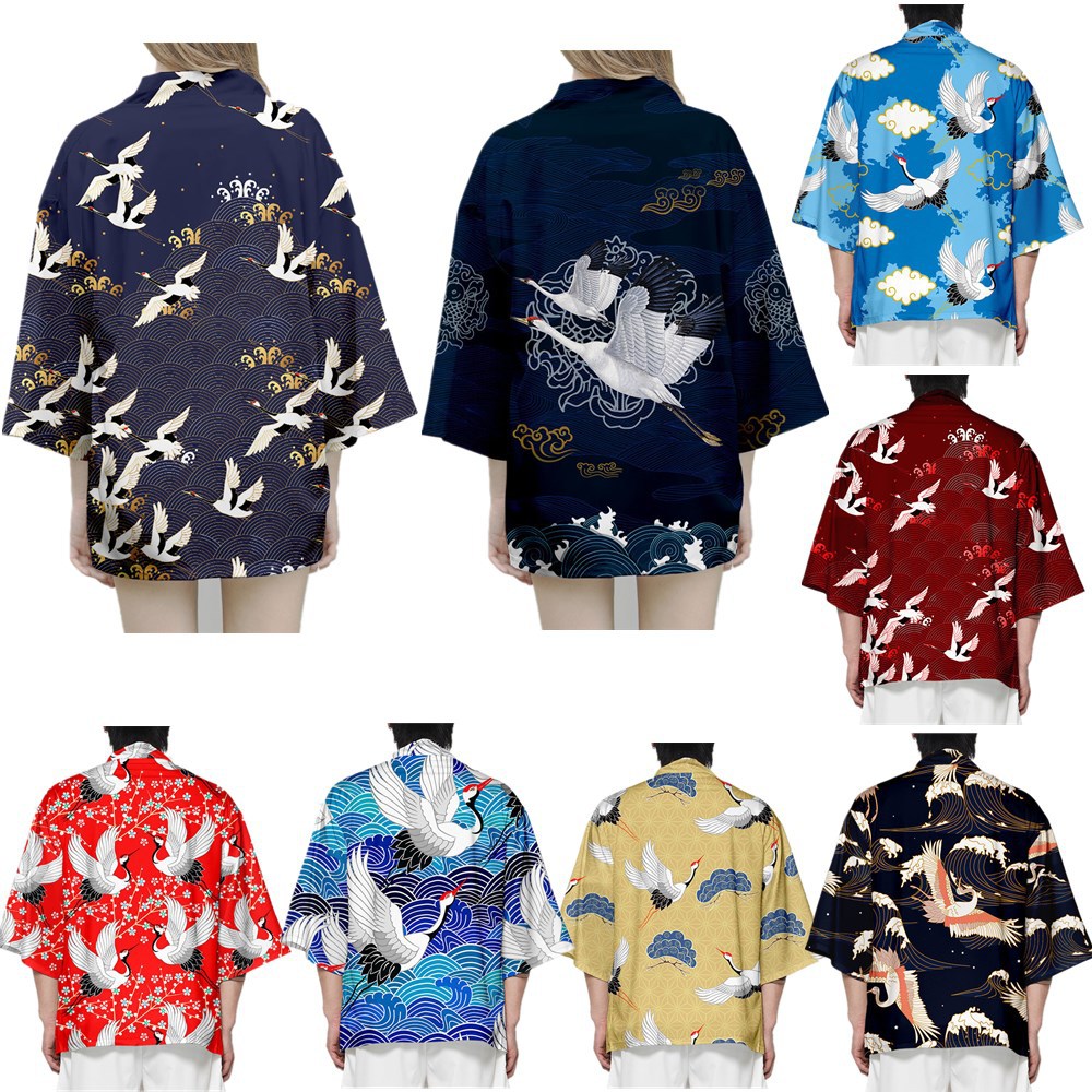 Anime Nine Tailed Fox Print Kimono - Japanese Yukata