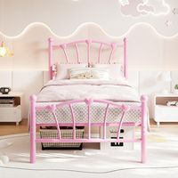 Lit de princesse rose pour enfants, structure robuste, mobilier de chambre à coucher, style moderne, avec tête et pied de lit T04