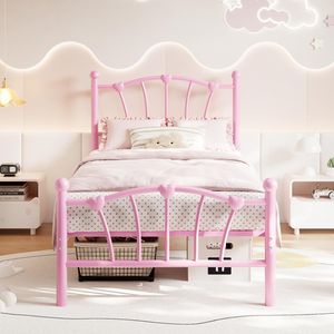 Cama infantil rosa estilo princesa, diseño resistente, muebles de dormitorio, estilo moderno, con cabecero y piecera T04 - Product Image 4