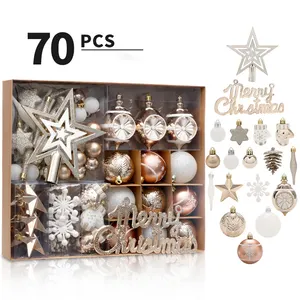 도매 크리스마스 선물 상자 포함 70PCS 장식 가벼운 공 매트 공 중공 장식 트리 장식 크리스마스 공