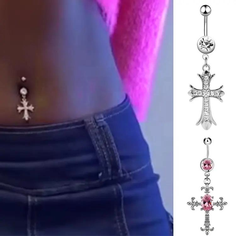 Gaby Christian surgical steel piercing belly piercing cross belly button ring custom jewelry navel rings piercing jewelry