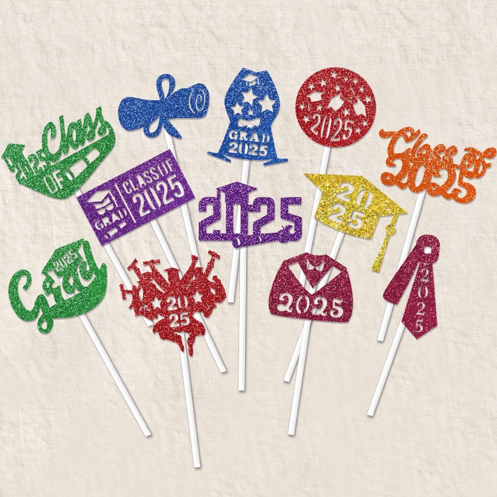 Cupcake-Topper Klasse 2025 – Glitzernde Deko Für Abschlussfeiern, 24 Stück, 4 Designs, Rot, Nicht Essbar