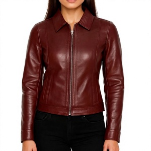Blouson moto en cuir PU pour femme avec col montant, fermeture éclair, coupe ajustée, style motard et poches fonctionnelles pour l'automne - Product Image 1