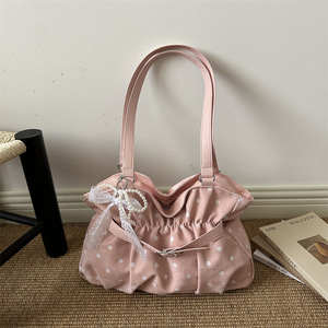 Bolso de Hombro con Estampado de Lunares y Volantes para Mujer, Bolso de Mano con Hebilla de Perlas y Encaje para el Uso Diario - Product Image 6